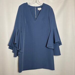 MILLY Bell Sleeve V Neck Sheath Dress‎ Blue Size 6 Career Professional Workwear